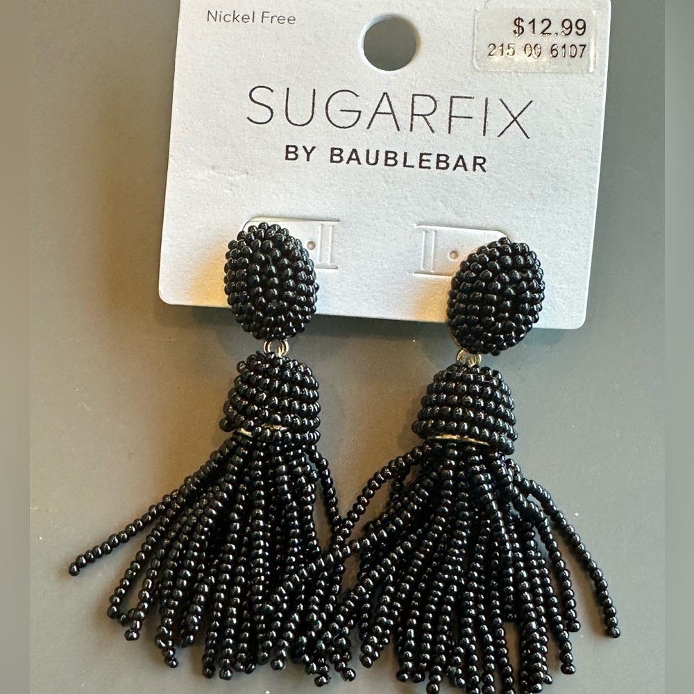 BaubleBar Black Tassel Earrings Statement Jewelry